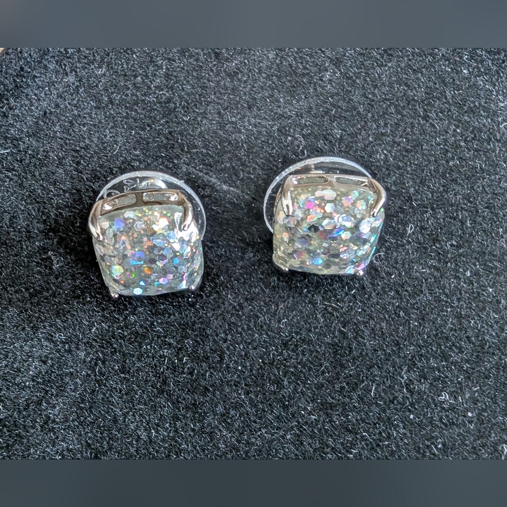 Kate Spade Silver Glitter Stud Earrings